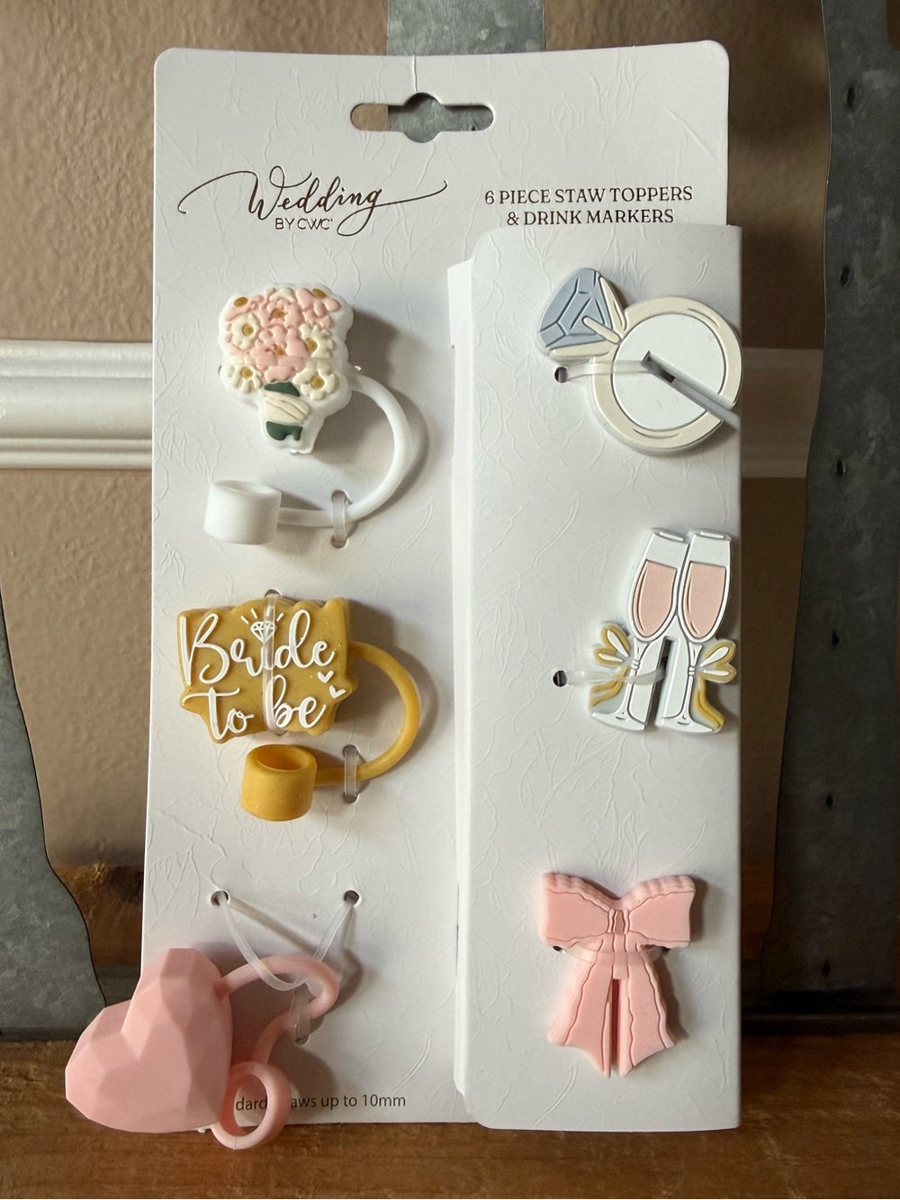 Wedding Straw Toppers & Drink Markers - Pink, Gold, White Bride Shower Gift